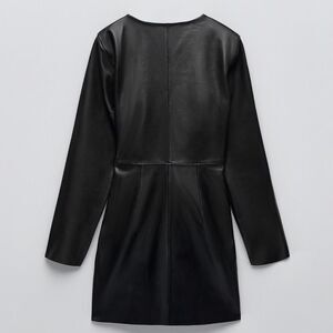 NWT Zara Real Leather Black Shoulder-Pad Dress Size XS ( like seen on Julia Fox)